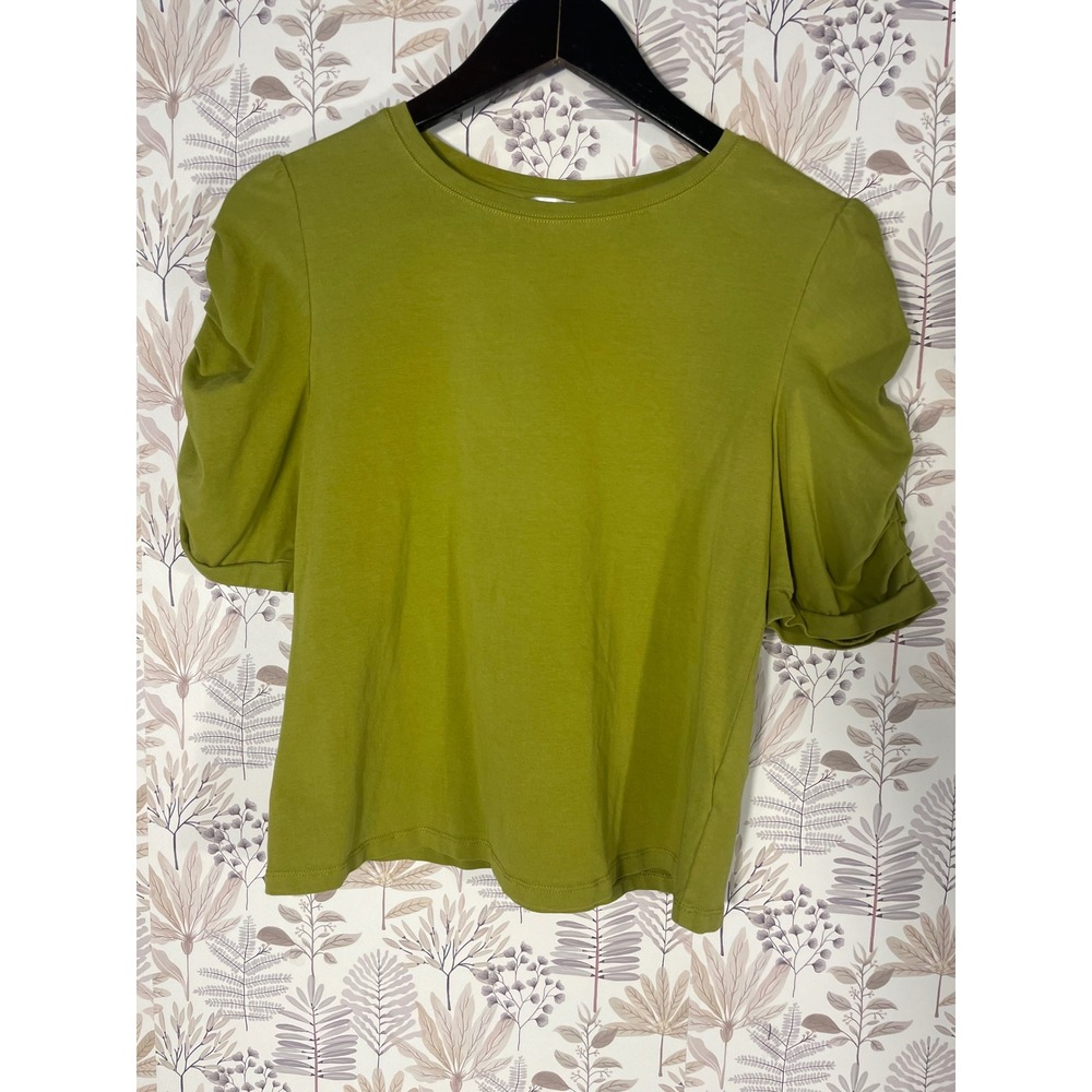 S.DEER CONCEPT Women's‎ Green Ruched Puff Sleeve Top Women's M Stretch Cotton